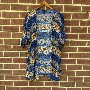 Forever 21 Navy Yellow Kimono Duster Long S